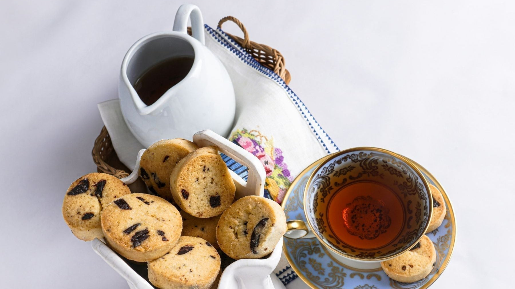 Chocolate Chip Biscuits alongside a cup of Earl Grey Tea