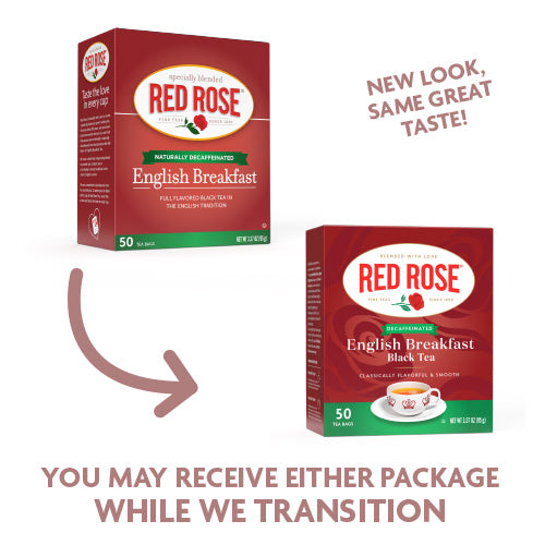 Red Rose Decaf English Breakfast Tea New Look, Same Great Taste