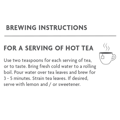 Tea brewing instructions with a cup icon on a white background