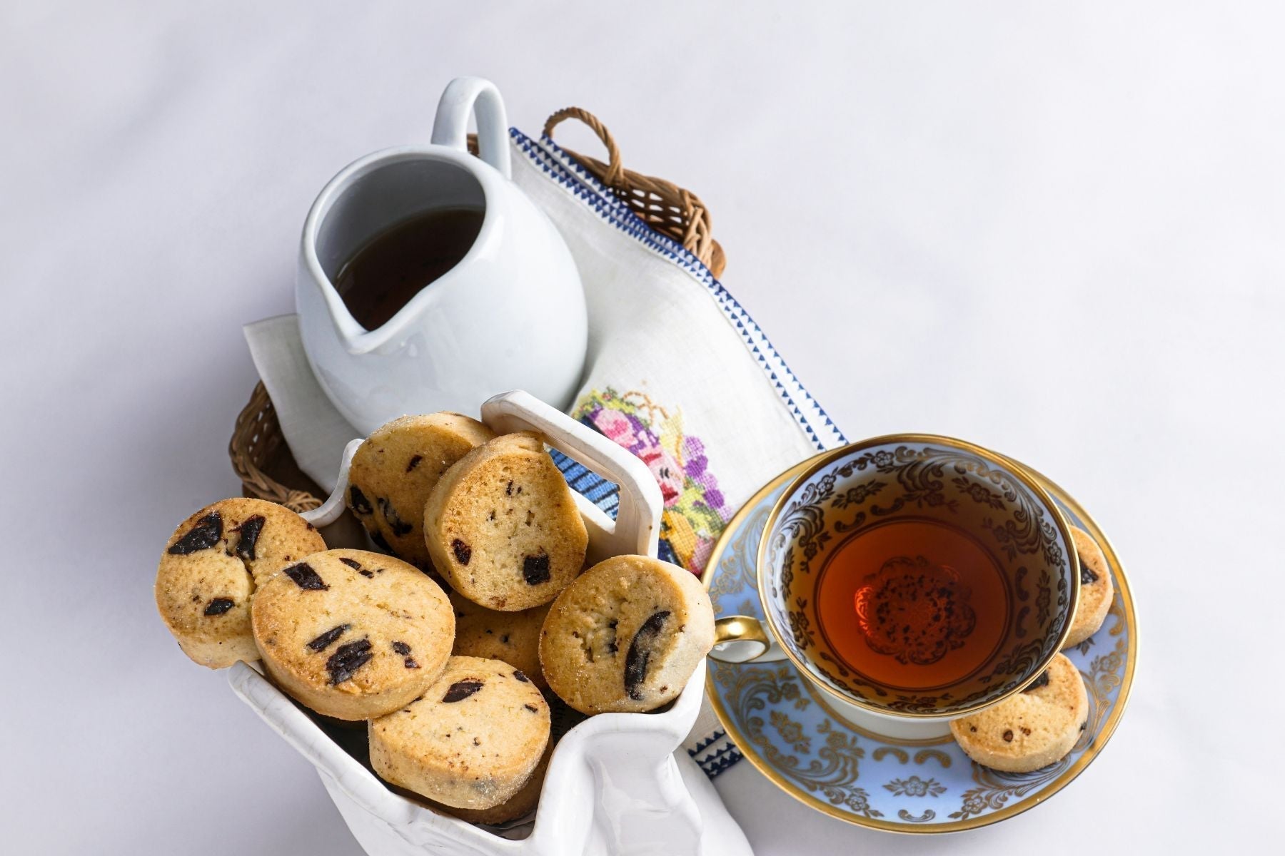 Chocolate Chip Biscuits alongside a cup of Earl Grey Tea