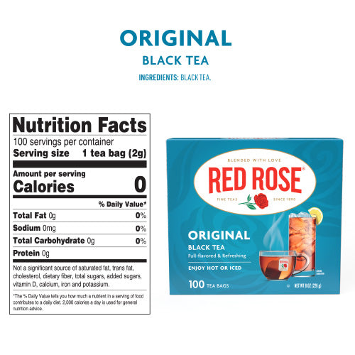 Red Rose Original Black Tea - 100ct Black Tea Bags – 6 pack Non-Envelope