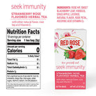 Red Rose Strawberry Rose Flavored Herbal Tea packaging with nutrition facts label on a white background