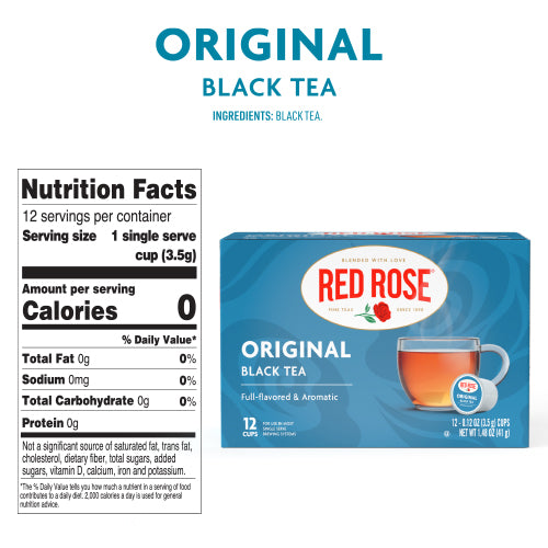 Red Rose Original Black Tea Single Serve Pods Ingredient and Nutrition Facts
