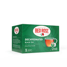 Box of Red Rose Decaffeinated Black Tea Single Serve Cups on a white background