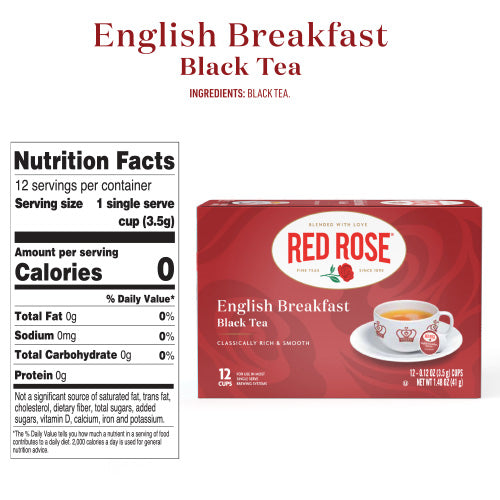 Red Rose English Breakfast Tea Single Serve Cups Ingredients and Nutrition Facts
