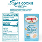 Red Rose Sugar Cookie flavored herbal tea packaging with nutrition facts on a white background