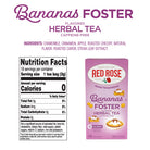 Red Rose Bananas Foster herbal tea packaging with nutrition facts on a white background