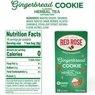 Red Rose Gingerbread Cookie flavored herbal tea packaging with nutrition facts on a white background