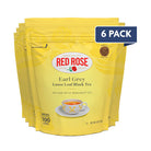 Yellow package of Red Rose Earl Grey Loose Leaf Black Tea with a '6 Pack' label on a white background.