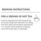 Tea brewing instructions with a cup icon on a white background