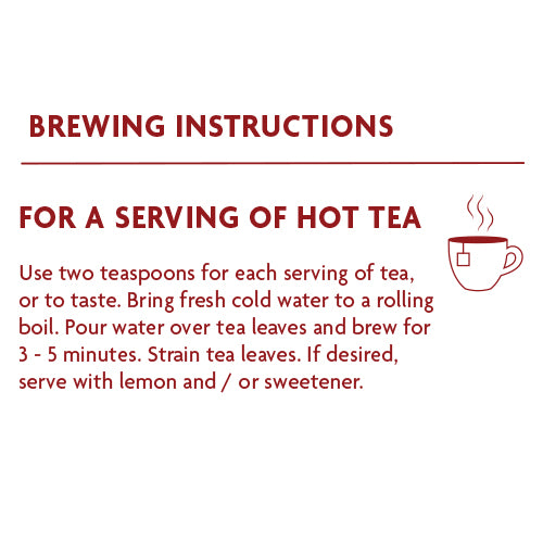 Tea brewing instructions on a white background with red text.