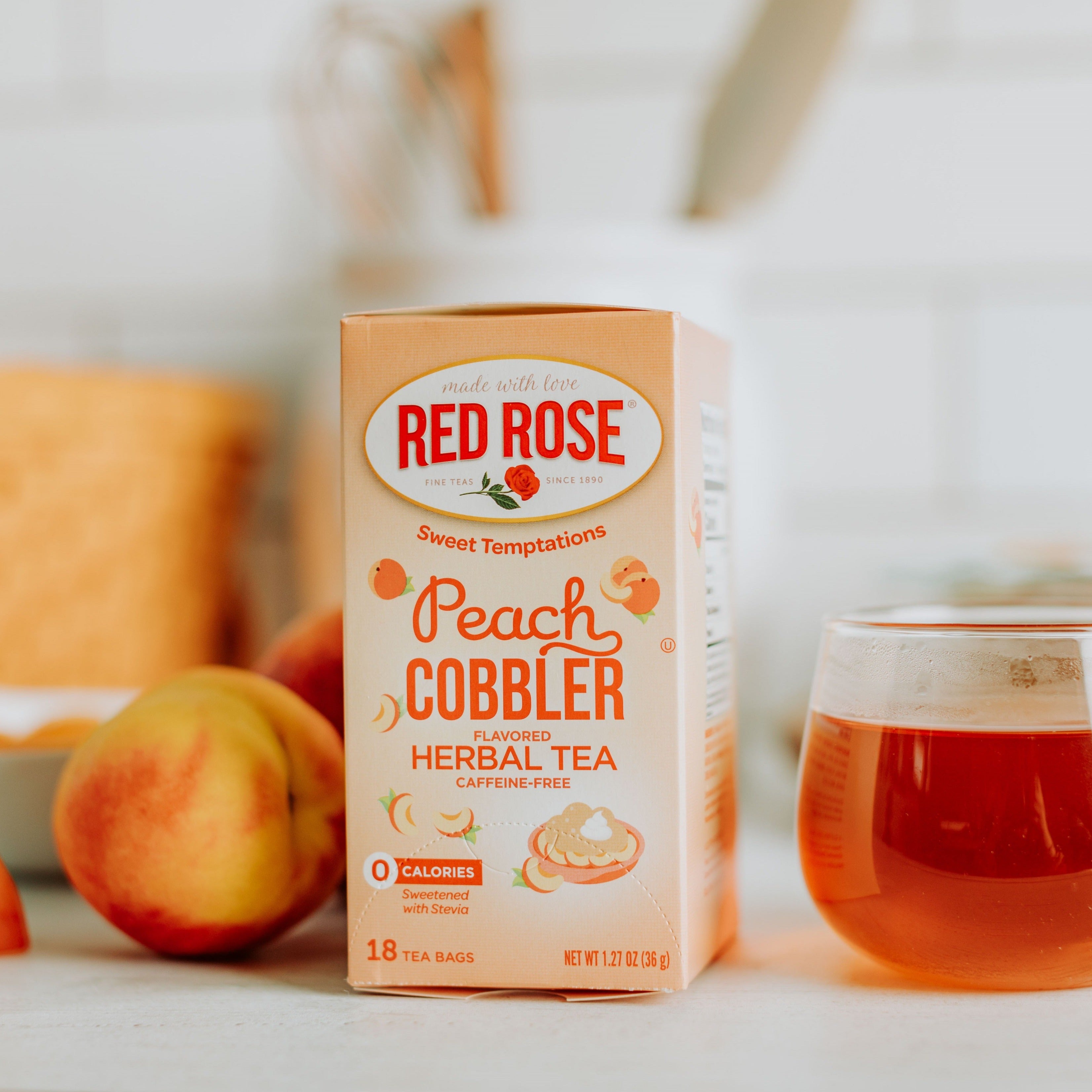 Red Rose Sweet Temptations Peach Cobbler Tea. Zero calorie tea.